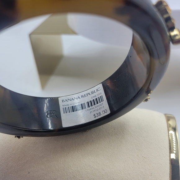 Brown Tortoise Shell Style Bangle Bracelet • Lucite/Rhinestone • Banana Republic - Picture 5 of 5